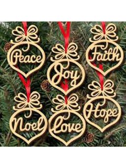 eCraftIndia - Christmas Tree Decoration Ornament Wooden Cutout Hanger (Set of 6)