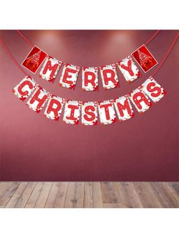 eCraftIndia - Red & White Merry Christmas, Snow, Christmas Tree, Decorative Xmas Bunting Banner