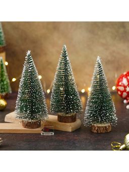 eCraftIndia - Green Artificial Frosted Bottle Brush Christmas Tree (15Cm, Pack of 3)