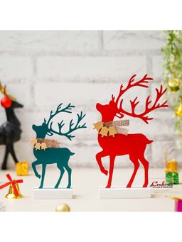 eCraftIndia - Set of 2 Wooden Reindeer Showpieces Merry Christmas Ornaments Props