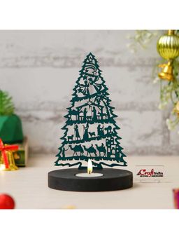 eCraftIndia - Green Wooden Jesus Nativity Scene Christmas Tree Tea Light Candle Holder