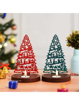 eCraftIndia - Set of 2 Wooden Jesus Nativity Scene Christmas Tree Tight Candle Holder