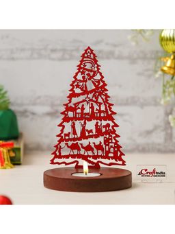 eCraftIndia - Red Wooden Jesus Nativity Scene Christmas Tree Tea Light Candle Holder