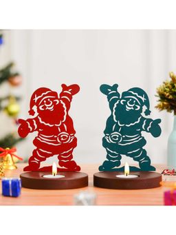 eCraftIndia - Set of 2 Wooden Christmas Santa Claus Showpiece Tea Light Candle Holders