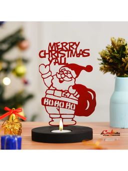 eCraftIndia - Red Wooden Merry Christmas Santa Claus Showpiece Tea Light Candle Holder