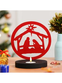 eCraftIndia - Wooden Nativity Scene Holy Family Jesus Birth Decorative Tea Light Holder