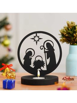 eCraftIndia - Black Wooden Nativity Scene Jesus Birth Decorative Tealight Candle Holder