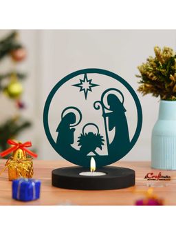 eCraftIndia - Wooden Nativity Scene Holy Family Jesus Birth Tea Light Candle Holder