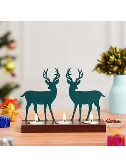 eCraftIndia - Green Wooden Reindeer Showpiece Decorative Tea Light Candle Holders