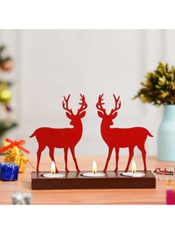 eCraftIndia - Red Wooden Reindeer Showpiece Decorative Tea Light Candle Holders