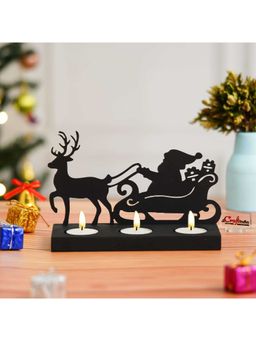 eCraftIndia - Black Wooden Santa Clause Reindeer Sleigh Decorative Tight Candle Holder