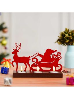 eCraftIndia - Wooden Santa Clause Reindeer Sleigh Decorative Tealight Candle Holders