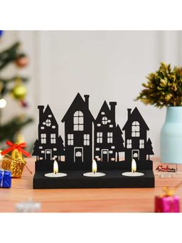 eCraftIndia - Black Wooden Merry Christmas Tower Decorative Tea Light Candle Holders