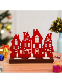eCraftIndia - Red Wooden Merry Christmas Tower Decorative Tea Light Candle Holders