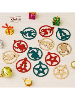 eCraftIndia - Wooden Merry Christmas Hanging Ornaments (Pack of 12)