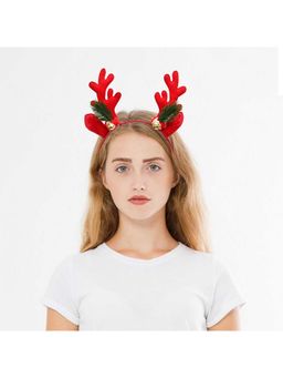 eCraftIndia - Red Christmas Headband Reindeer Antlers Leaves Design Christmas Hair Band