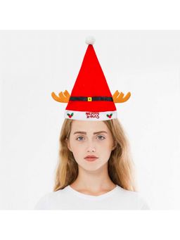 eCraftIndia - Red White Merry X-MAS Hat with Deer Antlers Santa Claus Christmas Cap