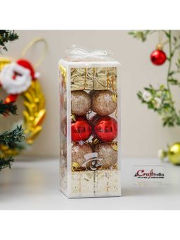 eCraftIndia - Merry Christmas Hanging Ornament Props Gifts Balls (Golden Red)