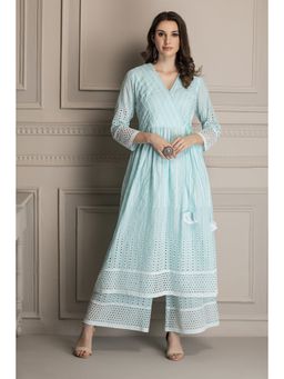 SEW - Blue Angrakha Style Chikankari Co-Ord (Set of 2)