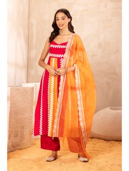 SEW - Multi Crystal Kurta With Palazzo and Organza Dupatta (Set of 3)