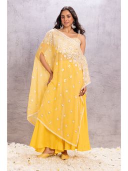 SEW - Yellow Embroidered Top with Palazzo and Crop Top (Set of 3)