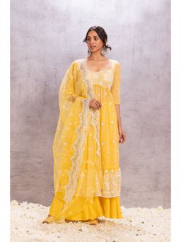 SEW - Yellow Tuscan Embroidered Anarkali Kurta with Palazzo and Dupatta (Set of 3)