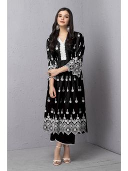 SEW - Black Chikankari Floral Motif Anarkali Kurta with Palazzo (Set of 2)