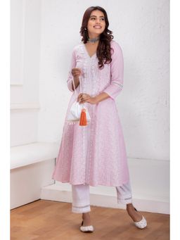 SEW - Pink Lucknowi Chikankari Kurta with Pant (Set of 2)