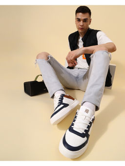 Yoho - Colored Fashion Comfortable & Lightweight White & Navy Blue Sneakers