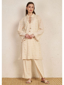 NUHH - Beige Schiffli Cotton Co-Ord Set