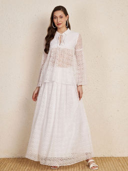 NUHH - White Lace Top and Flared Skirt