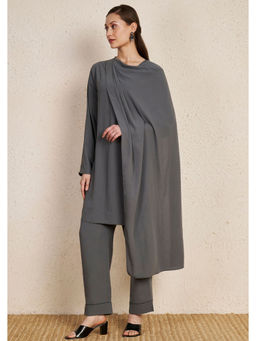 NUHH - Minimal Grey Draped Kurta With Part & Dupatta