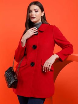 KOTTY - Elegant Double-Breasted Solid Red Wintercoat