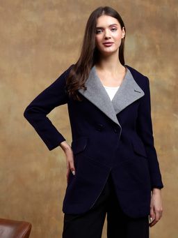 KOTTY - Elegant Double-Breasted Solid Navy Blue Wintercoat