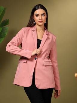 KOTTY - Womens Single Breasted Solid Pink Blazer