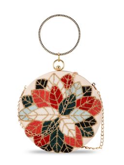 Anekaant - Gala Peach and Multi Floral Embroidered Velvet Clutch