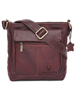 WILDHORN - Classic Genuine Leather Maroon Solid Sling Bag for Men