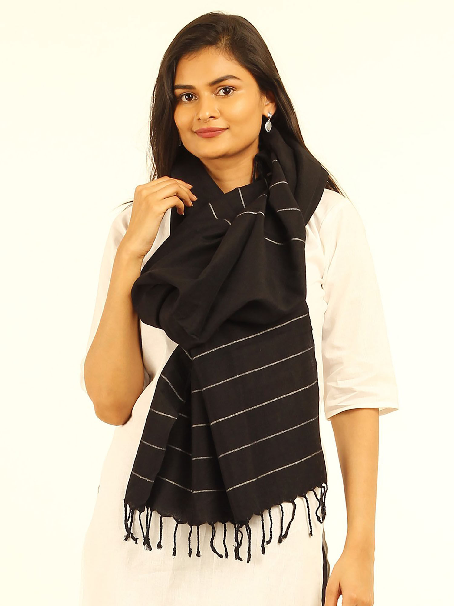arteastri Black Striped Cotton Wool Stole-picture-43