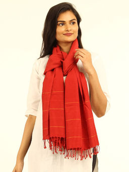 ArtEastri - Handloom Red Striped Cotton Wool Stole
