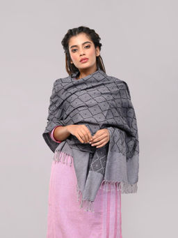 ArtEastri - Handloom Grey Jacquard Wool Stole