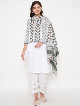 ZIGO - Women's Woolen Woven Self Design Stole with Tasselled Border