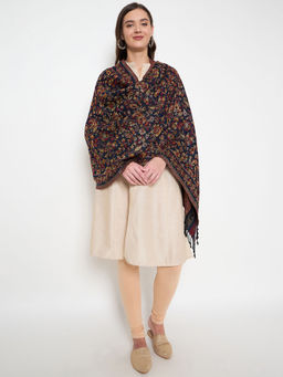 ZIGO - Women's Woolen Navy Blue Woven Stole with Tasselled Border