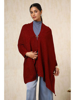 Soch - Women's Maroon Acrylic Woven Design Shawl