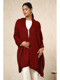 Soch - Women's Maroon Acrylic Woven Design Shawl