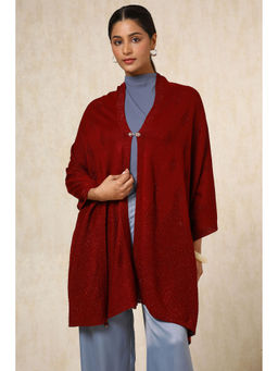 Soch - Women's Maroon Acrylic Woven Design Shawl