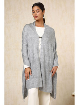 Soch - Women's Grey Acrylic Woven Design Shawl