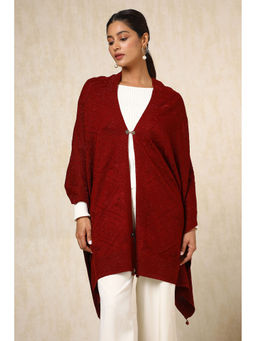 Soch - Women's Maroon Acrylic Woven Design Shawl