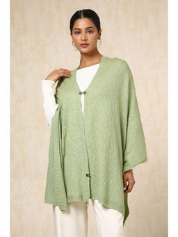 Soch - Women's Green Acrylic Woven Design Shawl