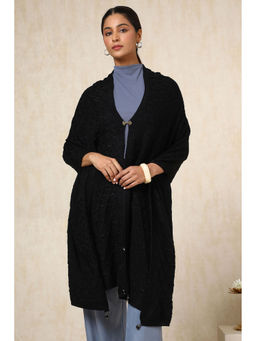 Soch - Women's Black Acrylic Woven Design Shawl