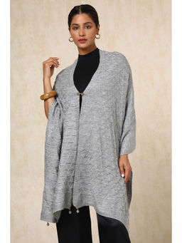 Soch - Women's Grey Acrylic Woven Design Shawl